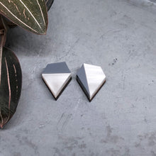 Load image into Gallery viewer, Aurora mismatched diamond shape studs in grey marble
