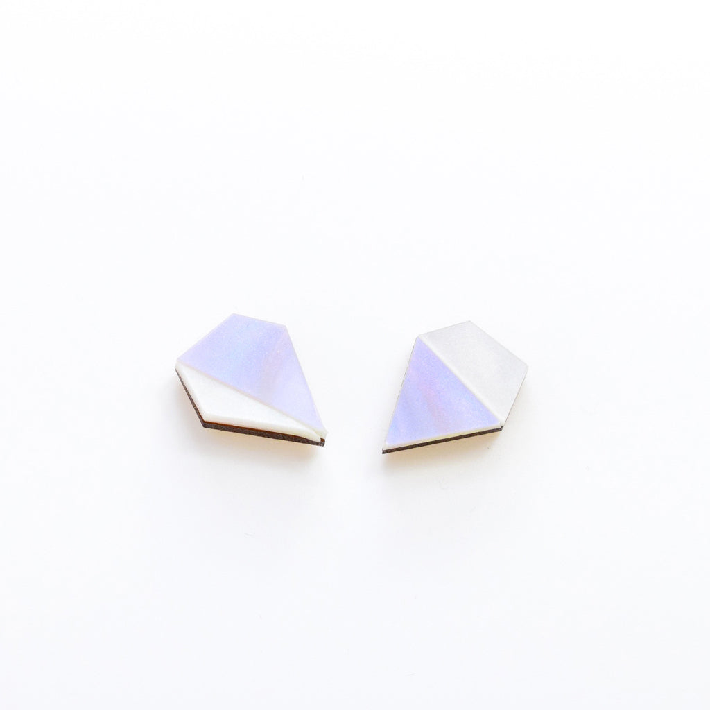 Aurora mismatched diamond shape studs in iridescent