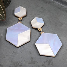 Load image into Gallery viewer, Aurora hexagonal dangle earrings in iridescent
