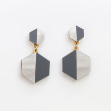 Load image into Gallery viewer, Aurora hexagonal symmetric earrings in grey marble
