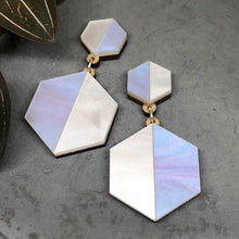 Load image into Gallery viewer, Aurora hexagonal symmetric earrings in iridescent
