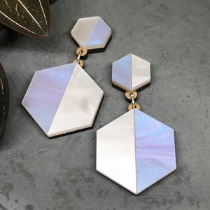 Aurora hexagonal symmetric earrings in iridescent