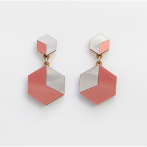 Aurora asymmetric hexagonal dangle earrings in rose gold