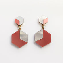 Load image into Gallery viewer, Aurora asymmetric hexagonal dangle earrings in rose gold
